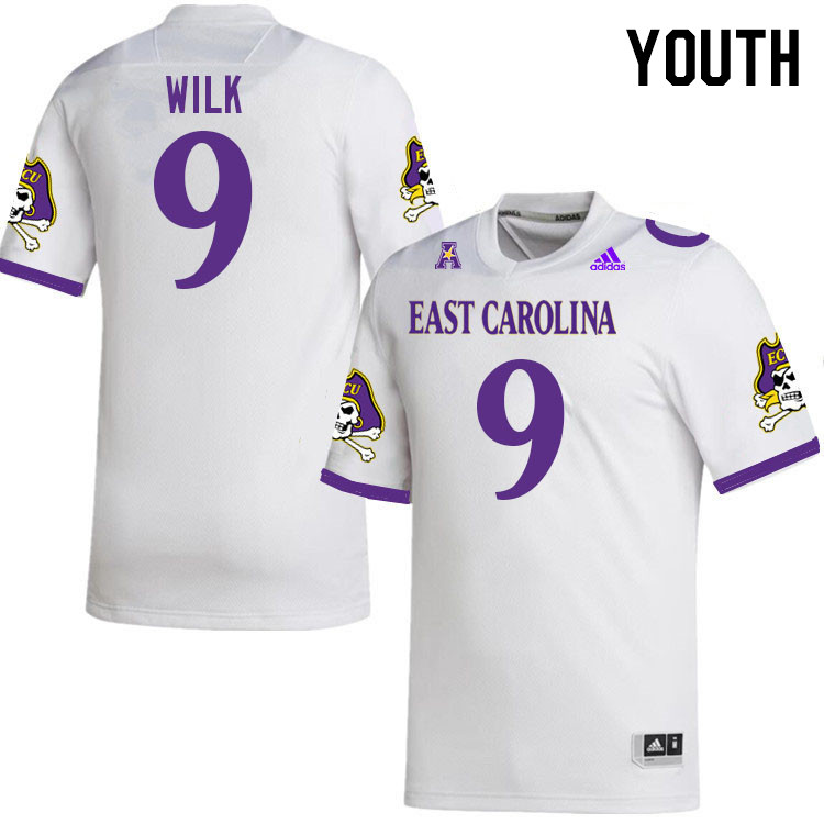Youth #9 Teagan Wilk ECU Pirates 2023 College Football Jerseys Stitched-White
